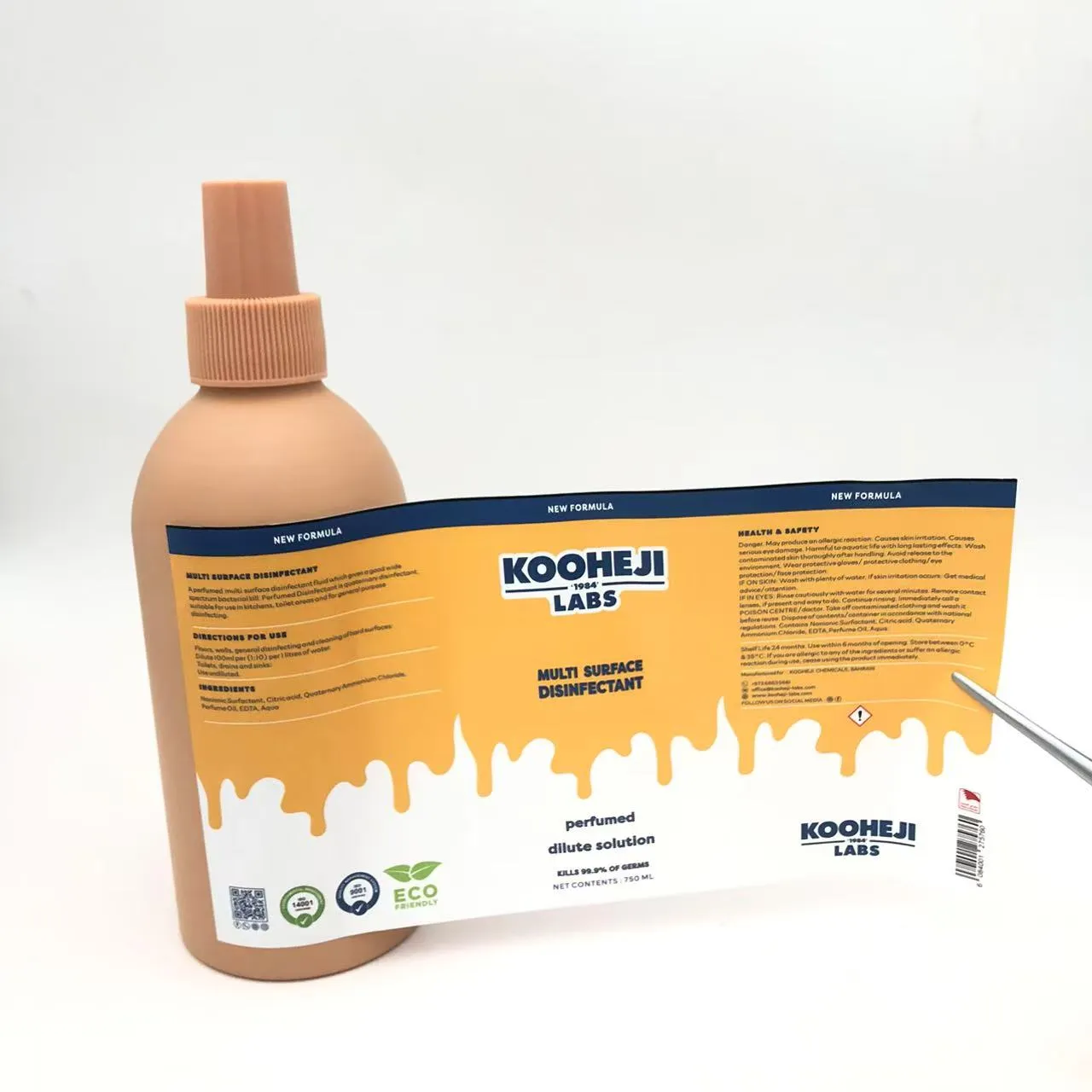 Étiquettes d'emballage de bouteilles de désinfectant